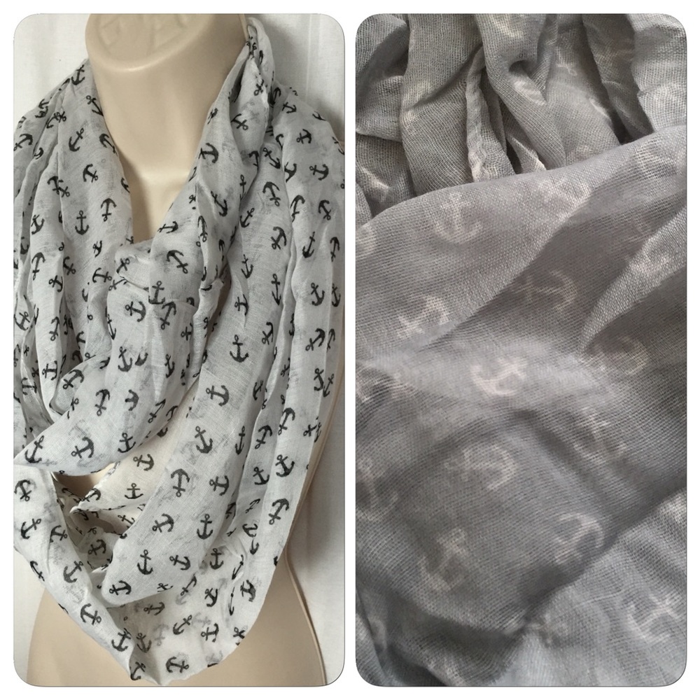 New Gray and White Anchor Infinity Scarf